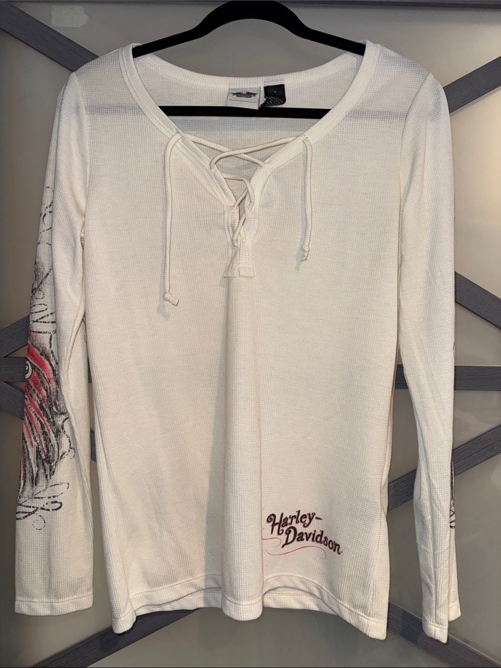 Harley Davidson Womens L Thermal Lace Up Long Sleeve Moto Top 96334-15VW